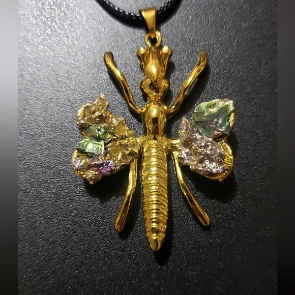 Bismuth Dragonfly Pendant Necklace - Picture 5 of 11